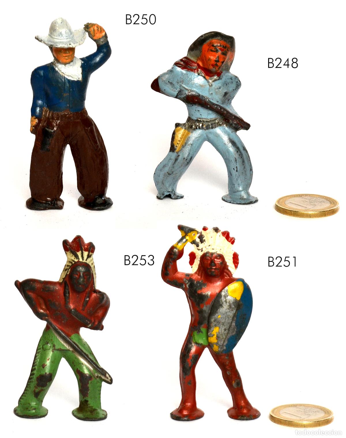 Juguetes Antiguos: LOTE DE 4 INDIOS Y COWBOYS - BARCLAY POOT FOOT - USA - 1950,S - HOLLOCAST