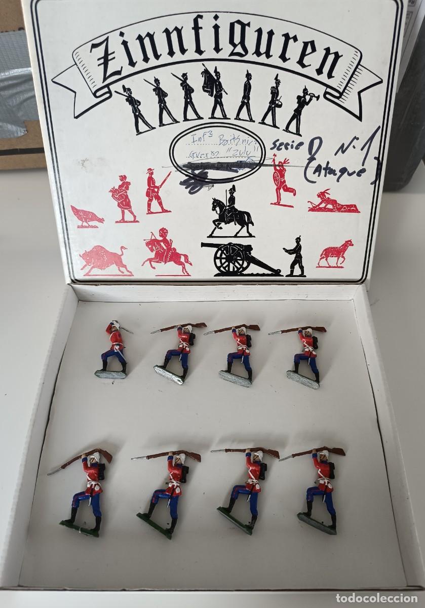 Juguetes antiguos: Caja de soldados de plomo Zinnfiguren Infanter&iacute;a Brit&aacute;nica. Guerra Zul&uacute;