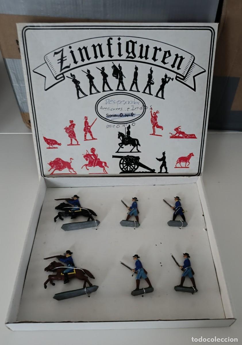 Juguetes antiguos: Caja de figuras de plomo Zinnfiguren. Ej&eacute;rcito de EE.UU. Guerras Indias.