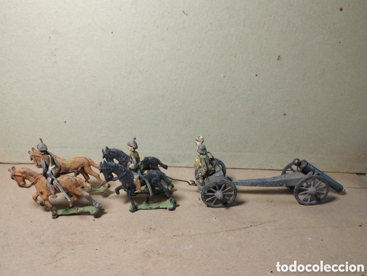 Juguetes antiguos: Soldados de plomo Teixid&oacute; tren artiller&iacute;a 45 mm