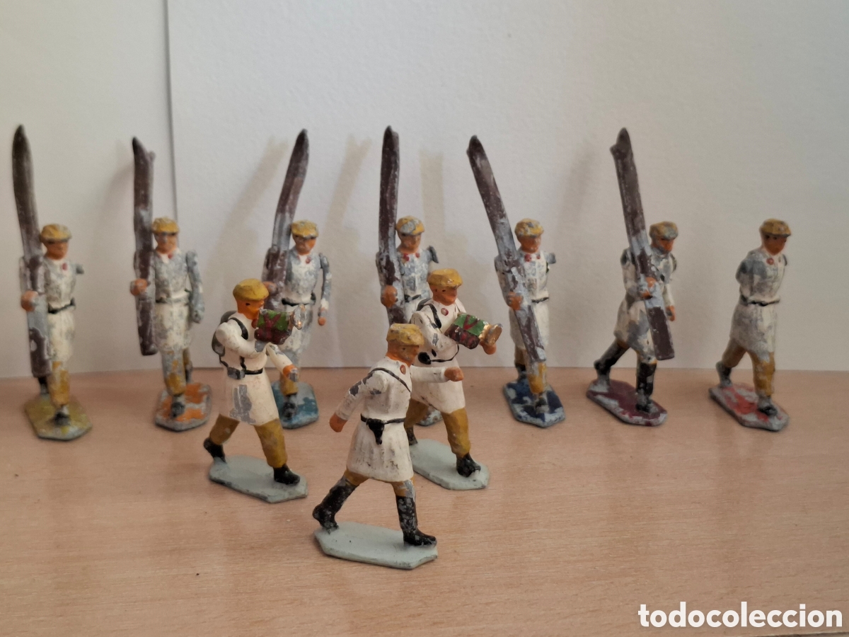 Juguetes antiguos: 10 SOLDADOS DE PLOMO ESQUIADORES MONTA&Ntilde;A EJERCITO ESPA&Ntilde;OL A&Ntilde;O 1930 CASANELLAS TEO TEIXIDO
