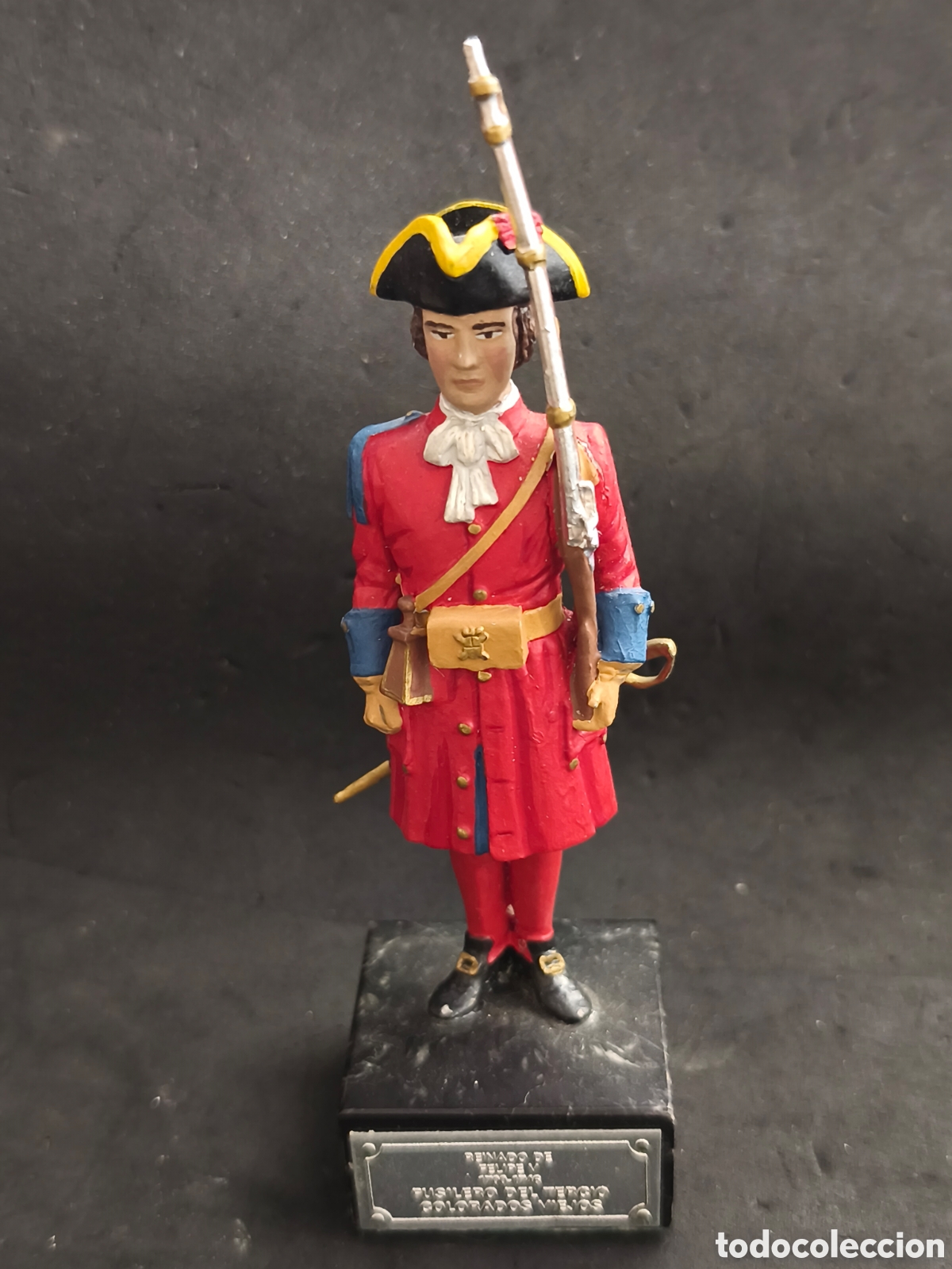 Juguetes antiguos: Soldado plomo, fusilero, reinado felipe V 1700-46. 14cm altura total