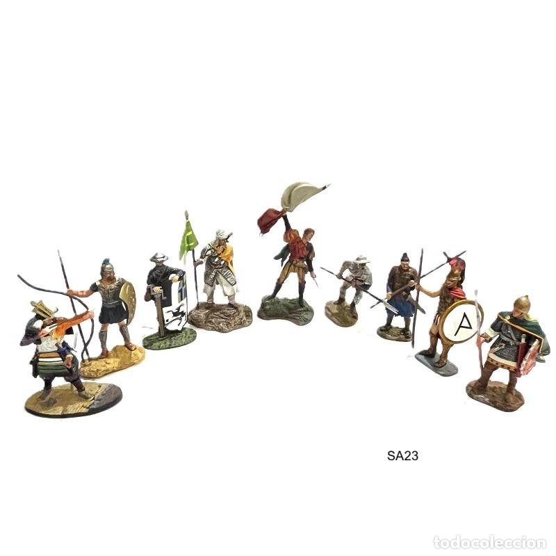 Juguetes antiguos: Set 9 soldados Guerreros M&iacute;ticos Planeta DeAgostini. Guerrero Chino, Hoplita griego 1:32 (SA23)