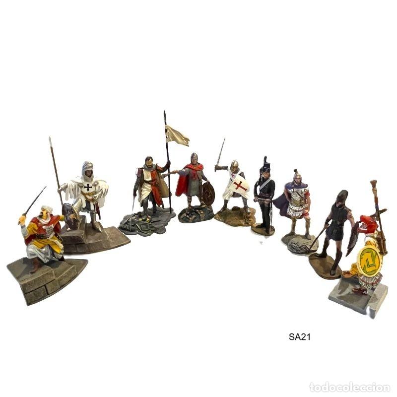 Juguetes antiguos: Set de 9 soldados Guerreros M&iacute;ticos Planeta DeAgostini. Soldado Azteca, Sarraceno, Franco 1:32 (SA21