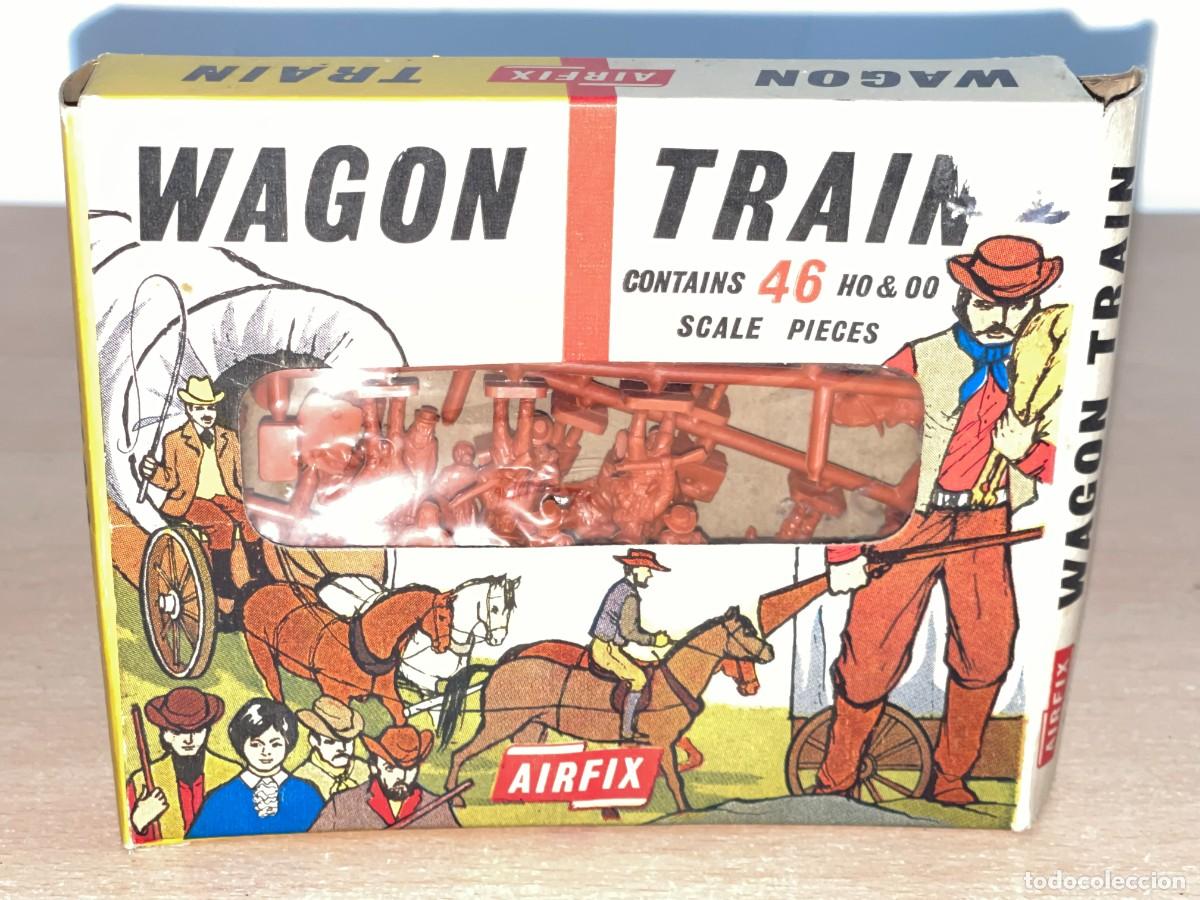 Juguetes Antiguos: Antigua y rara Caja 1&ordf; Serie Soldaditos Airfix Wagon Train H0 00 Cowboys Caravana Oeste 2&ordf;GM a&ntilde;os 60