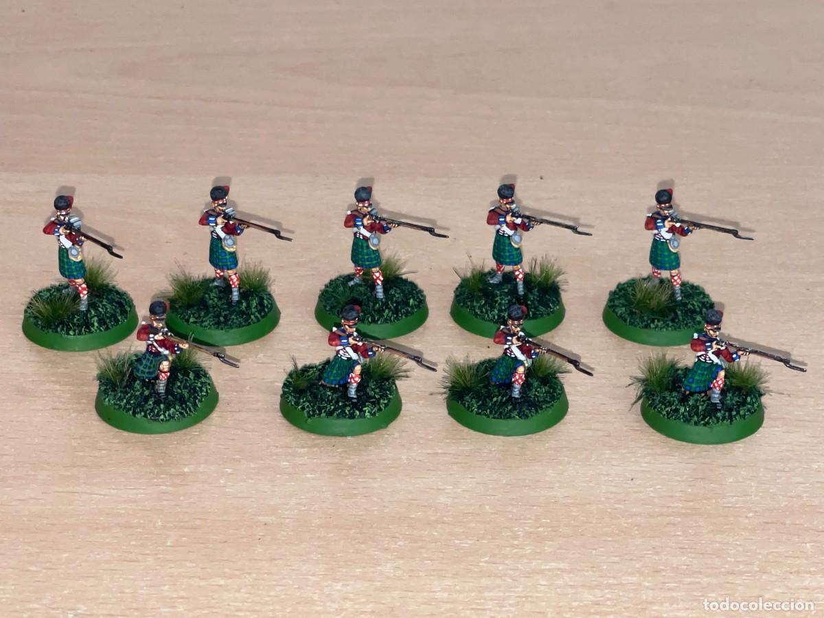 Juguetes Antiguos: Lote 9 Soldados Disparando Infanter&iacute;a Escocesa Highlander Infantry Pintados a Mano 1:72 Napole&oacute;nicos