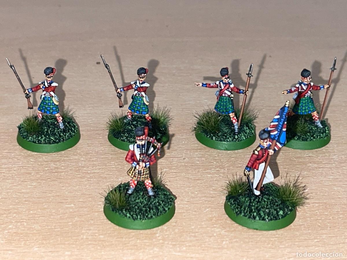 Juguetes Antiguos: Lote 6 Soldados Gaitero y Bandera Inf Escocesa Highlander Infantry Pintados a Mano 1:72 Napole&oacute;nicos