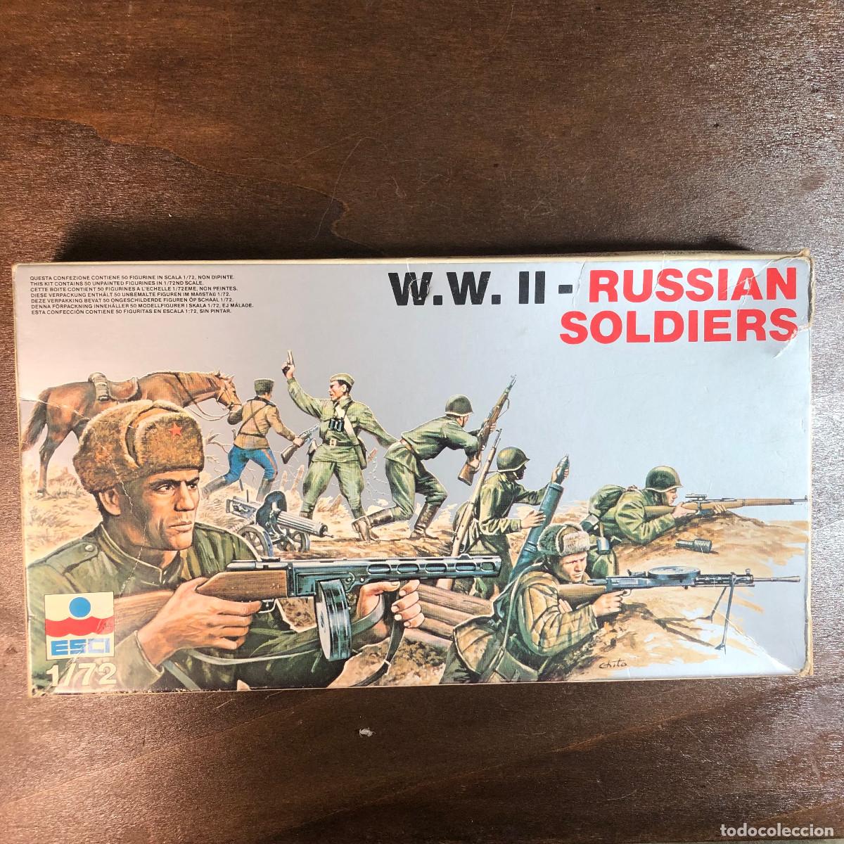 Juguetes Antiguos: ESCI caja soldados Russian Soldiers WWII Escala 1/72 Ref. 203, a&ntilde;o 1982