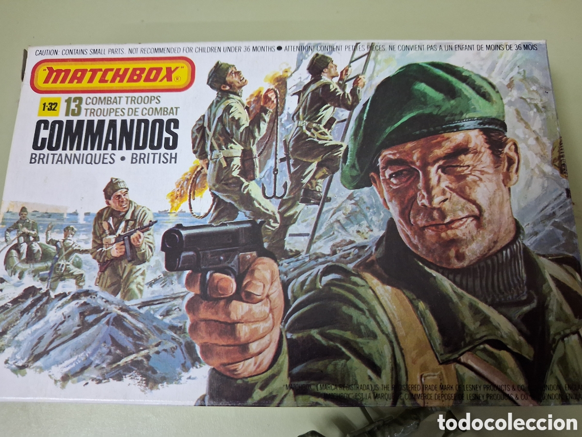 Juguetes Antiguos: ANTIGUA CAJA COMPLETA SOLDADITOS PLASTICO MATCHBOX 1:32 COMMANDOS BRITISH