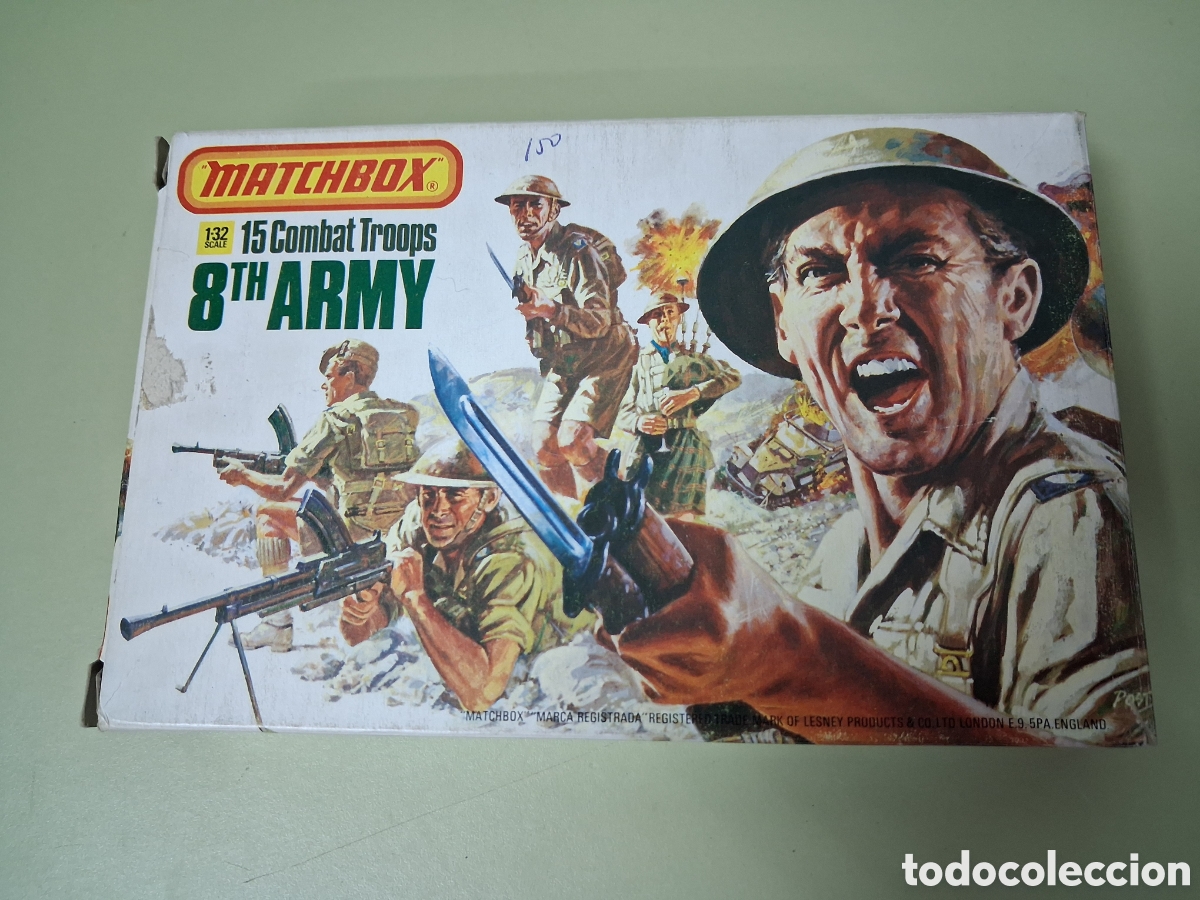 Juguetes Antiguos: ANTIGUA CAJA COMPLETA SOLDADITOS PLASTICO MATCHBOX 1:32 8th ARMY