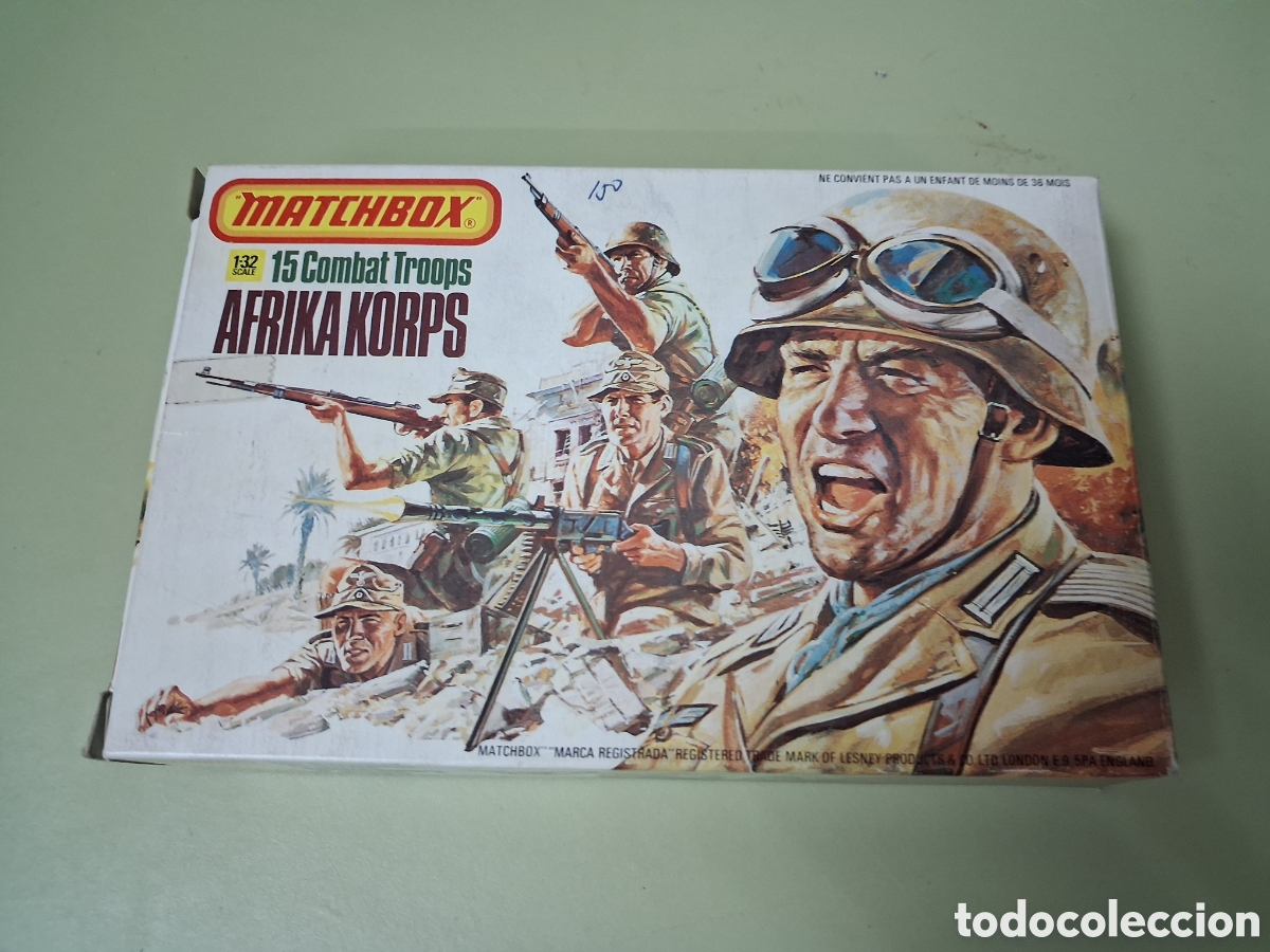 Juguetes Antiguos: ANTIGUA CAJA COMPLETA SOLDADITOS PLASTICO MATCHBOX 1:32 AFRIKA KORPS