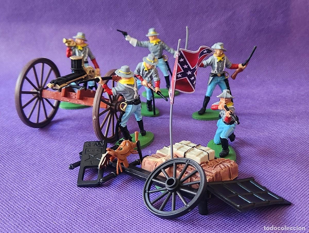 Jogos Antigos: z INFANTERIA SUDISTA CONFEDERADA + CA&Ntilde;ON GATLING set de soldaditos pl&aacute;stico DSG Argentina Britains