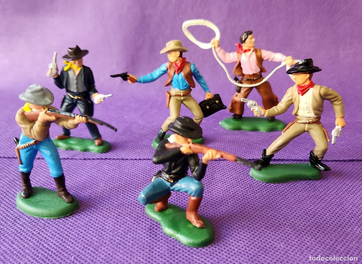 Juguetes antiguos: COWBOYS VAQUEROS A PIE set de soldaditos pl&aacute;stico DSG variante Argentina de Britains