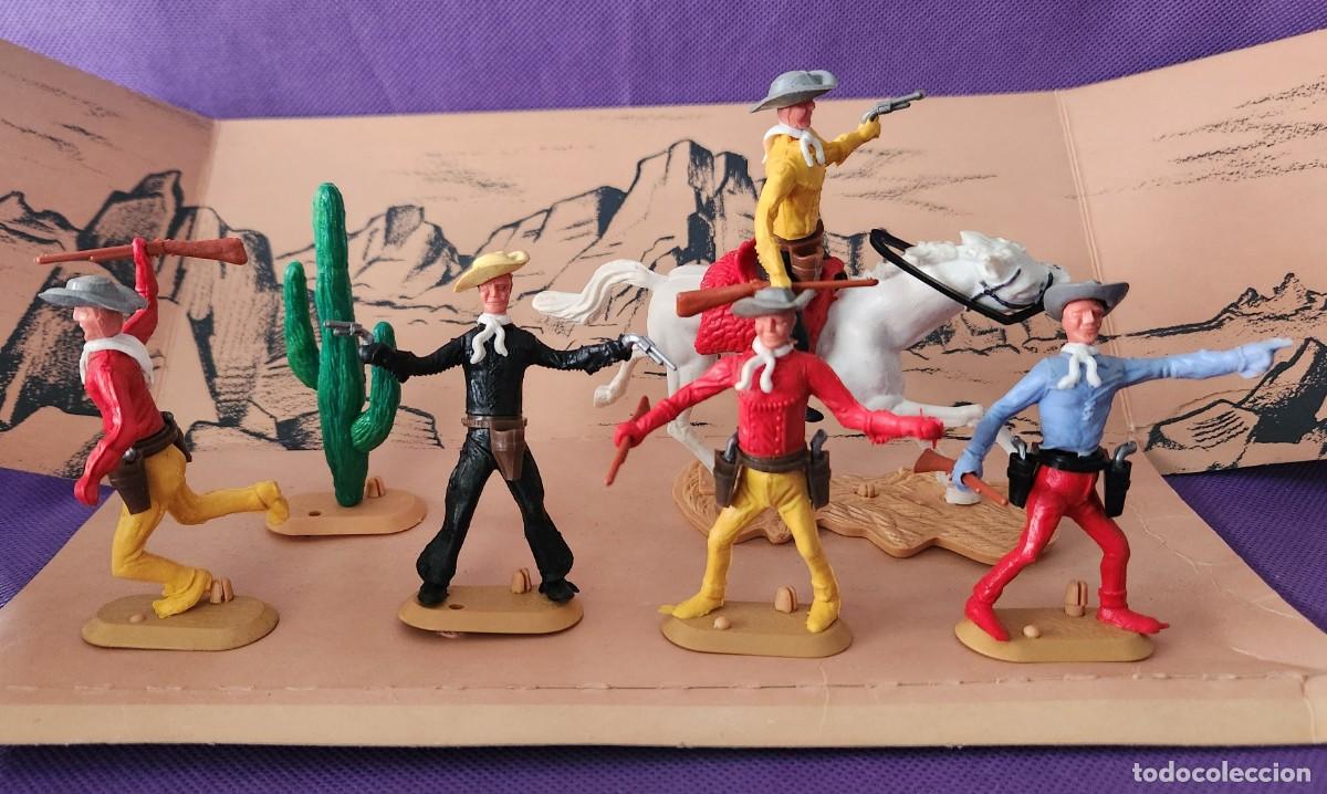 Juguetes antiguos: Cherilea en caja VAQUEROS COWBOYS SWOPPET - soldaditos pl&aacute;stico Made in England en los a&ntilde;os 70s