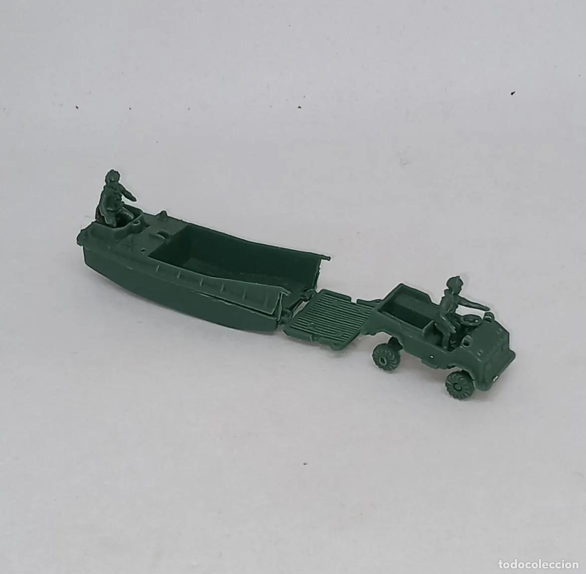 Juguetes antiguos: ATLANTIC H0 HO 1/72 4 SOLDADOS JEEP DE INFANTER&Iacute;A LANCHA DE DESEMBARCO REF 118 CRAFT INFANTRY RTOY