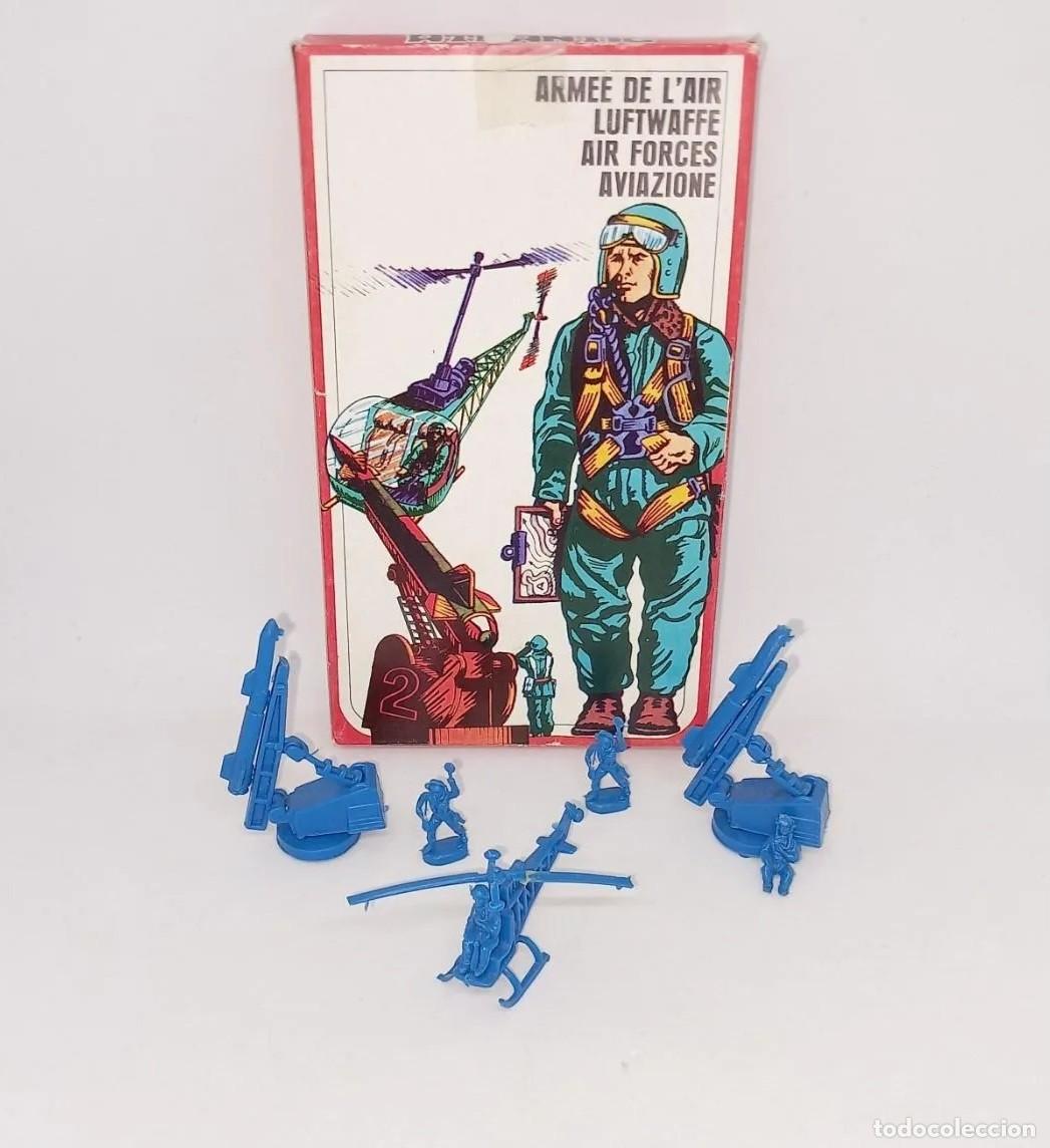 Juguetes antiguos: ATLANTIC H0 HO 1/72 4 SOLDADOS FUERZA AEREA HELIC&Oacute;PTERO MISIL TIERRA-AIRE CAJA N&deg; 102 AIR FORCE RTOY