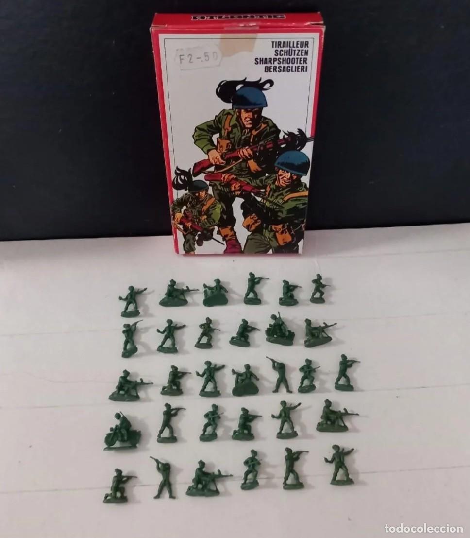 Juguetes antiguos: ATLANTIC H0 HO 1/72 31 SOLDADOS 2 MOTOS 2 MORTEROS BERSAGLIERI ITALIANO REF 115 EN CAJA A&Ntilde;OS 70 RTOY