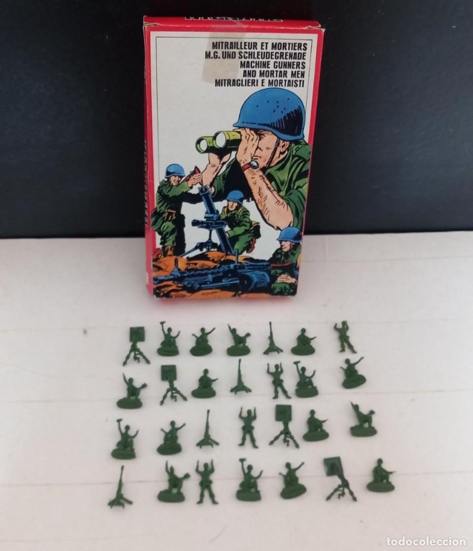 Juguetes antiguos: ATLANTIC H0 HO 1/72 20 SOLDADOS AMETRALLADORAS MORTEROS CAJA N&deg; 119 MACHINE-GUNNERS AND MORTARS RTOY
