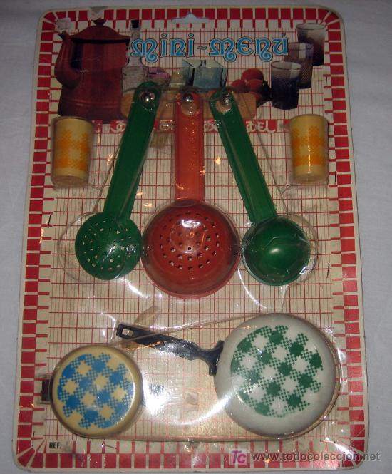 Juguetes antiguos: ANTIGUO SET DE COCINA PARA MU&Ntilde;ECA CACHARRITOS MINI MENU - Foto 1