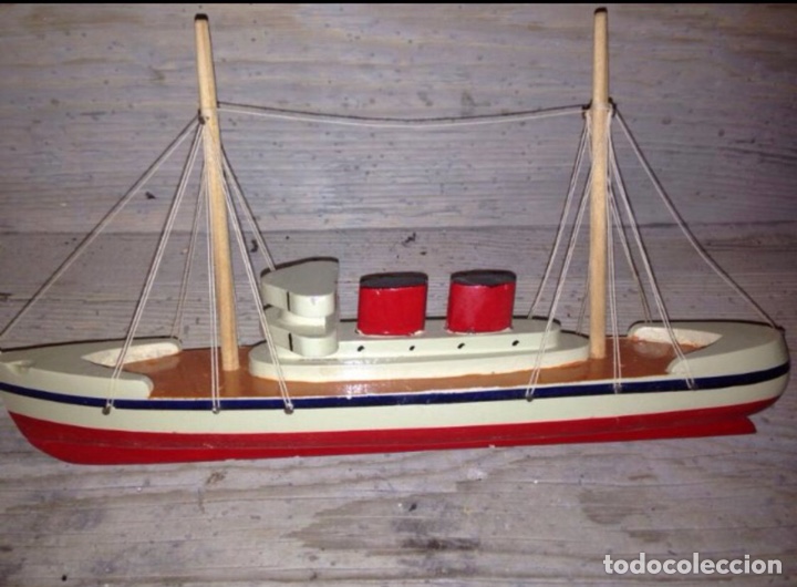 Juguetes antiguos: Barco de madera 1930 original - Foto 1