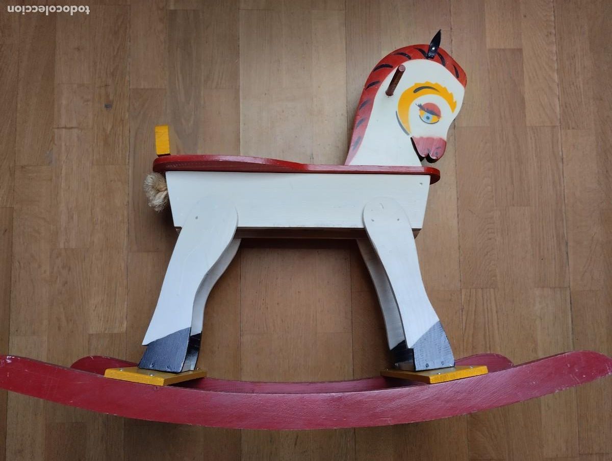 Juguetes antiguos: Caballo balanc&iacute;n madera antiguo - Foto 2