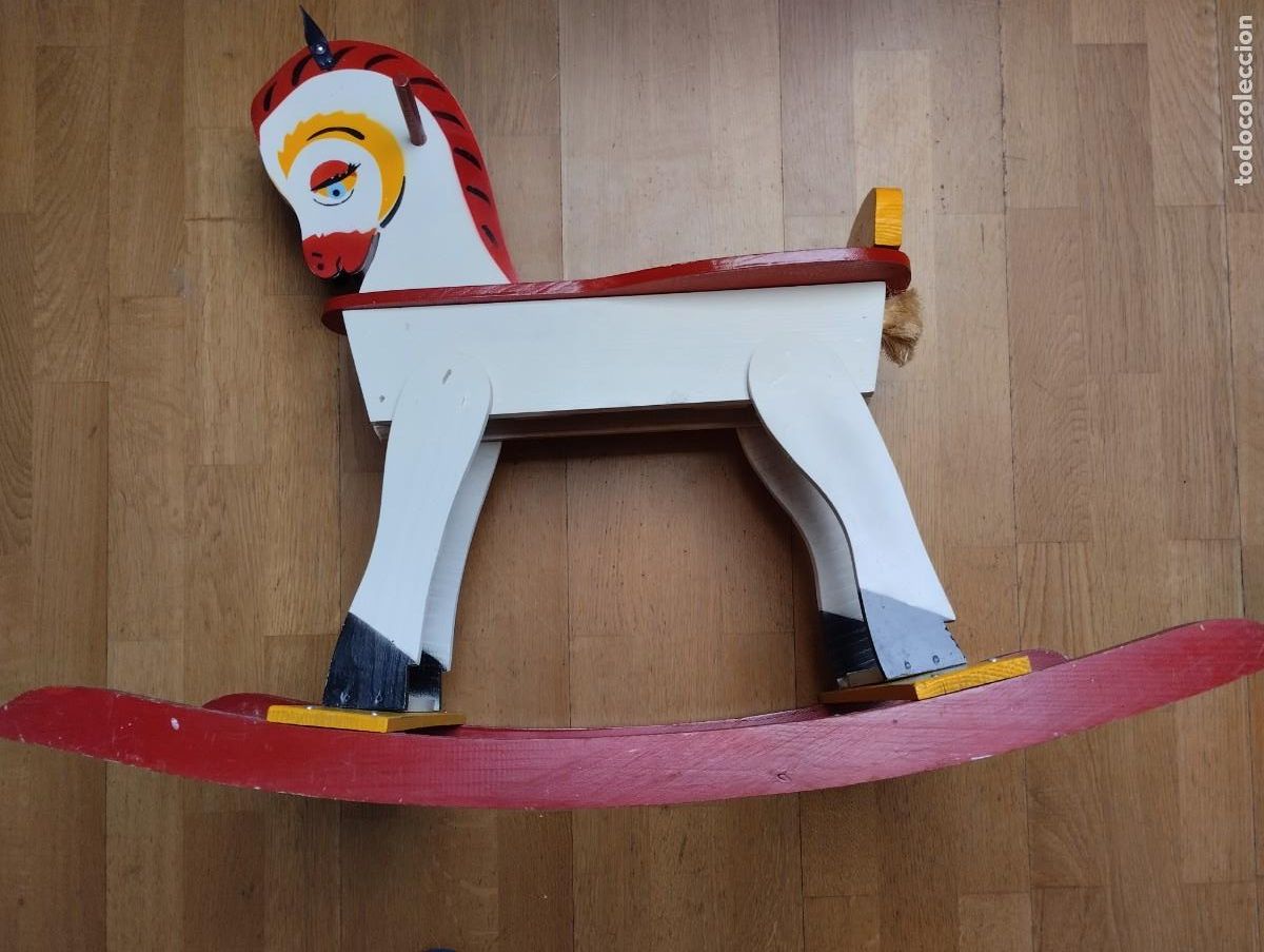 Juguetes antiguos: Caballo balanc&iacute;n madera antiguo - Foto 3
