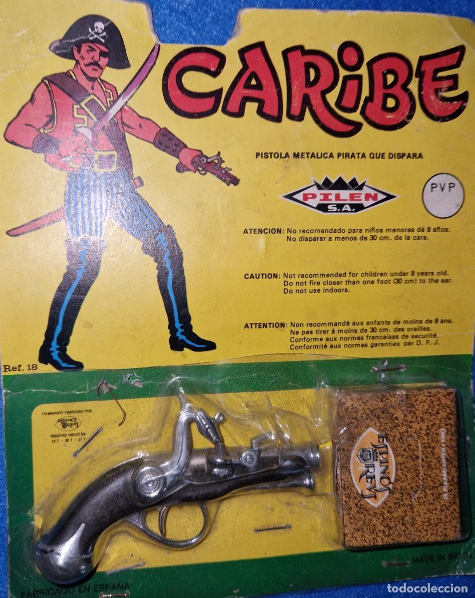 Juguetes antiguos: PILEN PISTOLA - MODELO CARIBE / A&Ntilde;OS 70 , PISTOLA METALICA PIRATA CON FULMINANTES