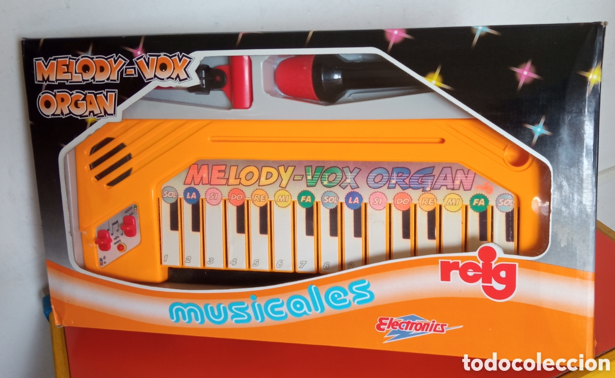 Juguetes antiguos: ORGANO MELODY-VOX ELECTR&Oacute;NICO CON MICR&Oacute;FONO.REIG 80'S.NUEVO EN CAJA.
