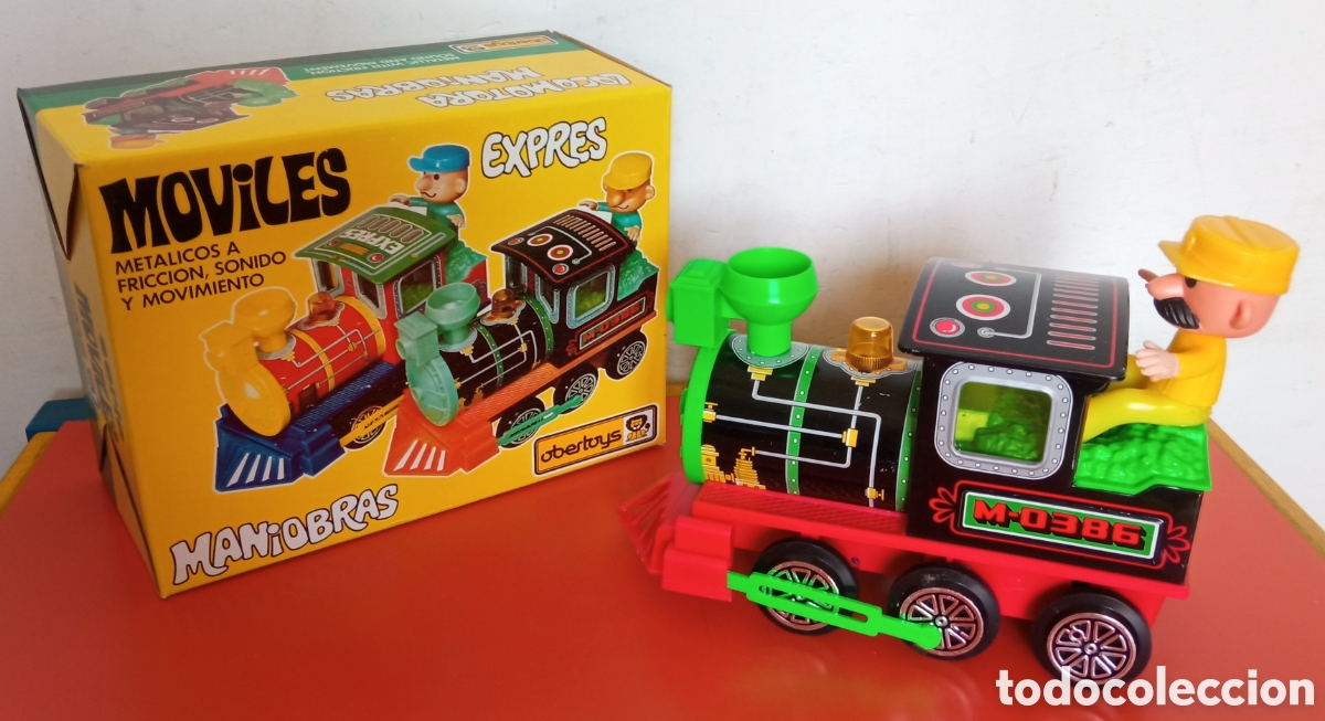 Juguetes antiguos: LOCOMOTORA MANIOBRAS FRICCI&Oacute;N.CHAPA Y PL&Aacute;STICO.SERIE M&Oacute;VILES OBERTOYS 80'S.NUEVA EN CAJA.