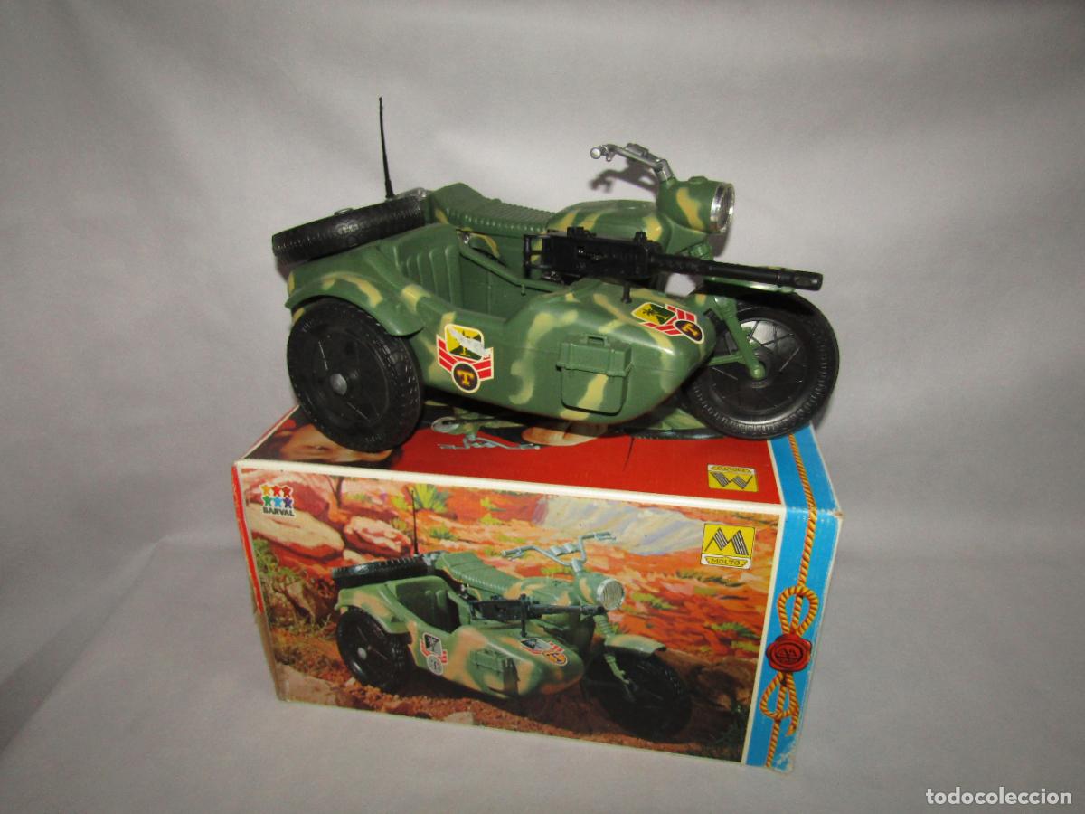 Juguetes antiguos: Antigua Moto Militar con Sidecar y Ametralladora de MOLT&Oacute; Mismo Tama&ntilde;o Geyperman