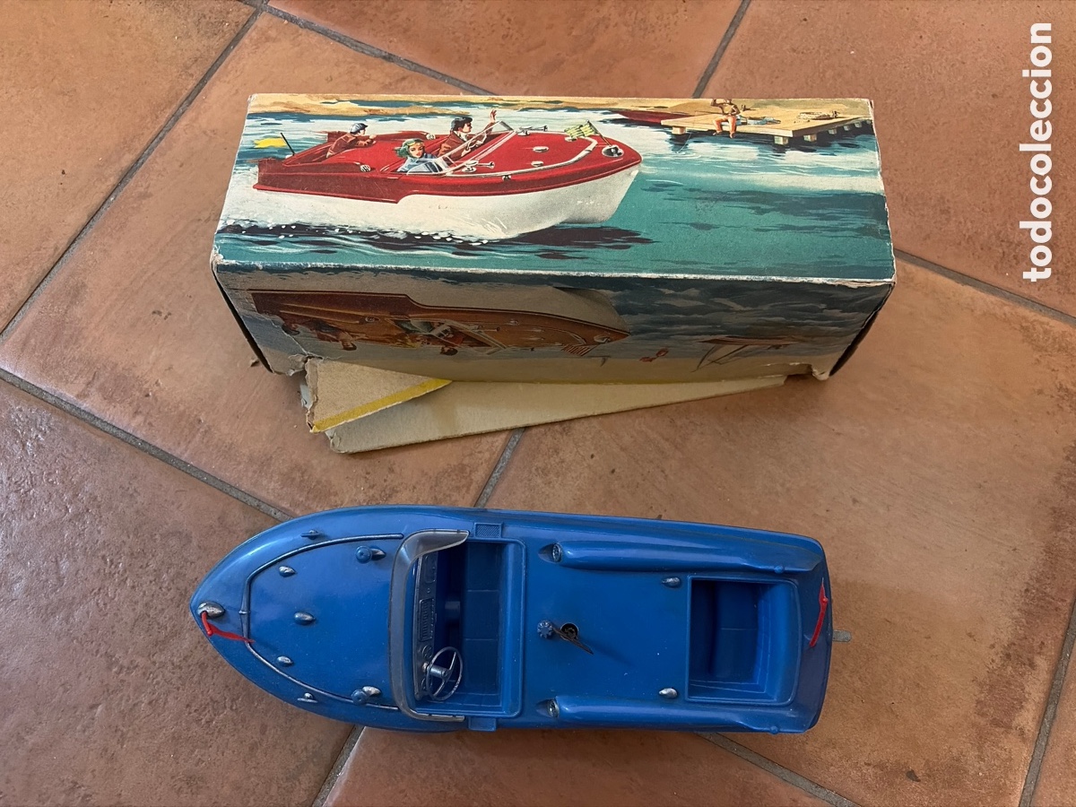 Jouets Anciens: LANCHA MIAMI CH CON MOTOR A RESORTE REF 402 hermanos climent