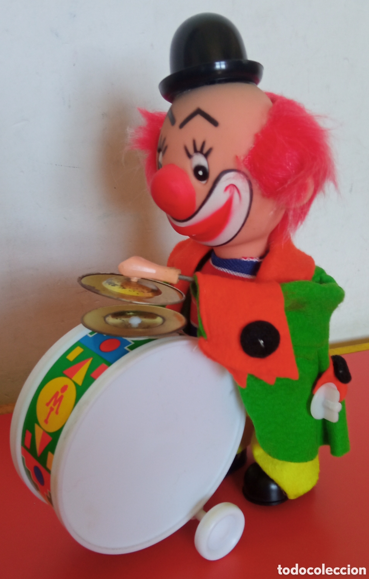 Juguetes antiguos: PAYASO TAMBOR Y PLATILLOS ANDADOR A CUERDA RESORTE.MEC&Aacute;NICA IBENSE 80'S.SIN USO.