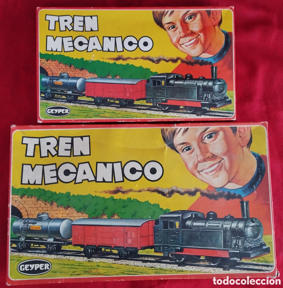Juguetes antiguos: Dos Trenes Mec&aacute;nicos Geyper.