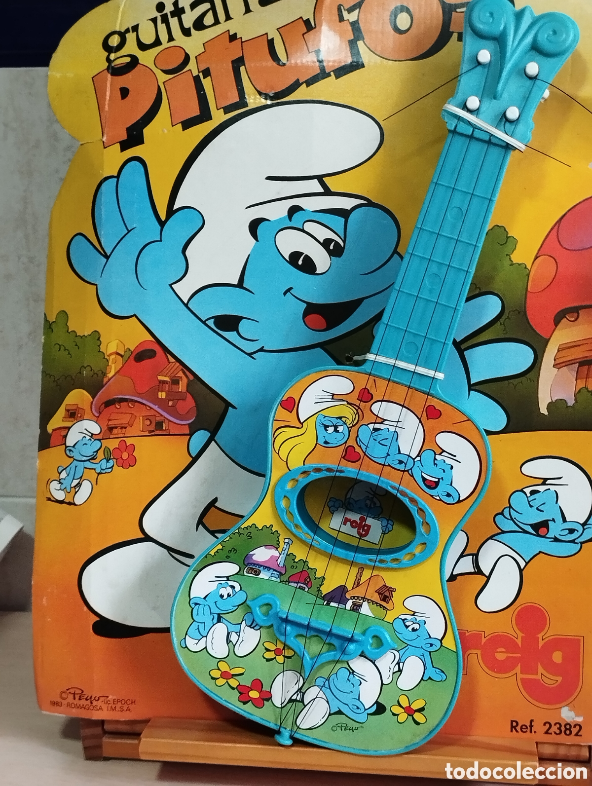 Juguetes antiguos: GUITARRA PITUFOS PEYO JUGUETES REIG 1983 -ORIGINAL