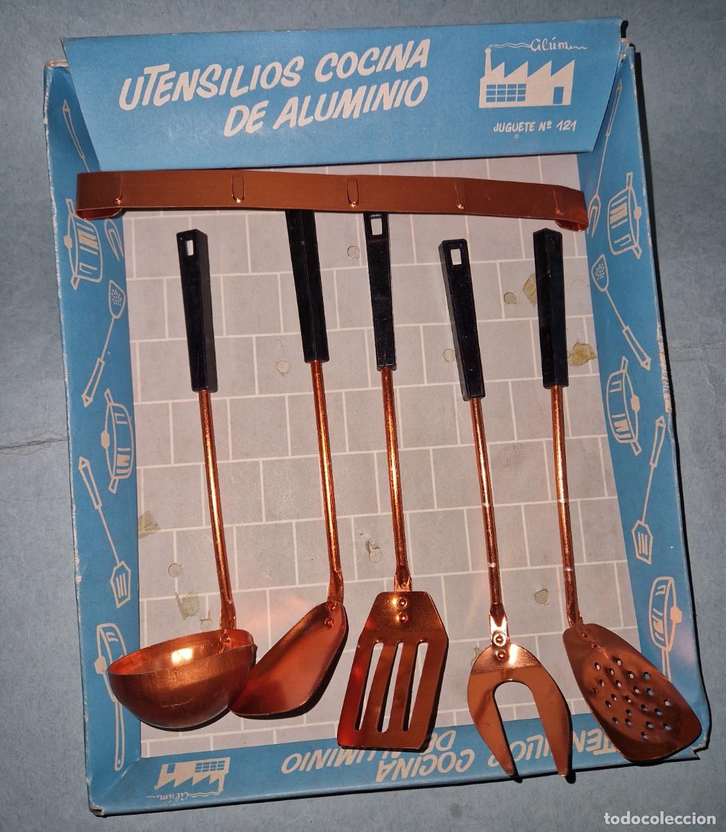Juguetes antiguos: CACHARRITOS - UTENSILIOS DE COCINA DE ALUMINIO - JUEGO DE COCINA