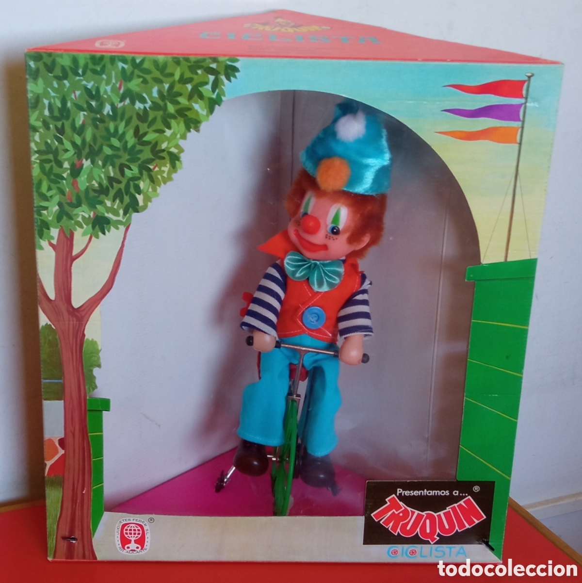 Juguetes antiguos: PAYASO TRUQU&Iacute;N CICLISTA A CUERDA RESORTE.FEBER 80'S.NUEVO EN CAJA.