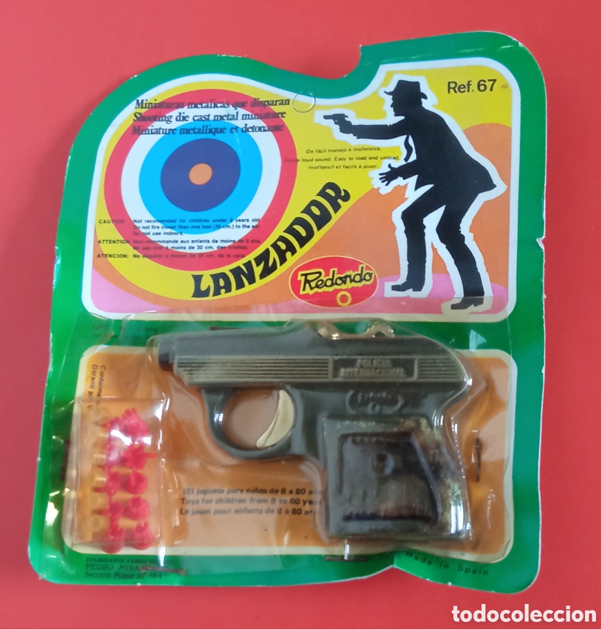 Juguetes antiguos: PISTOLA LANZADOR F.B.I. MINIATURAS MET&Aacute;LICAS REDONDO 70'S.BLISTER SIN ABRIR.
