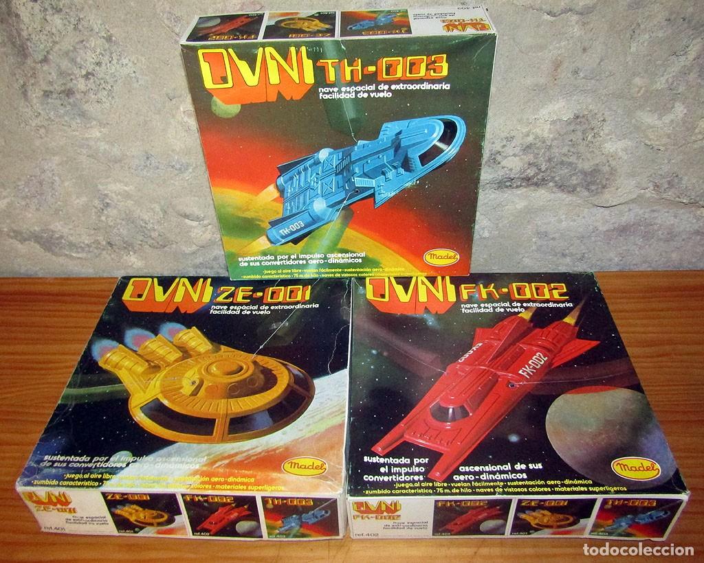 Juguetes antiguos: COLECCION COMPLETA DE OVNIS DE MADEL: ZE-001, FK-002 Y TH-003 - NUEVOS Y EN SUS CAJAS - A&Ntilde;OS 70