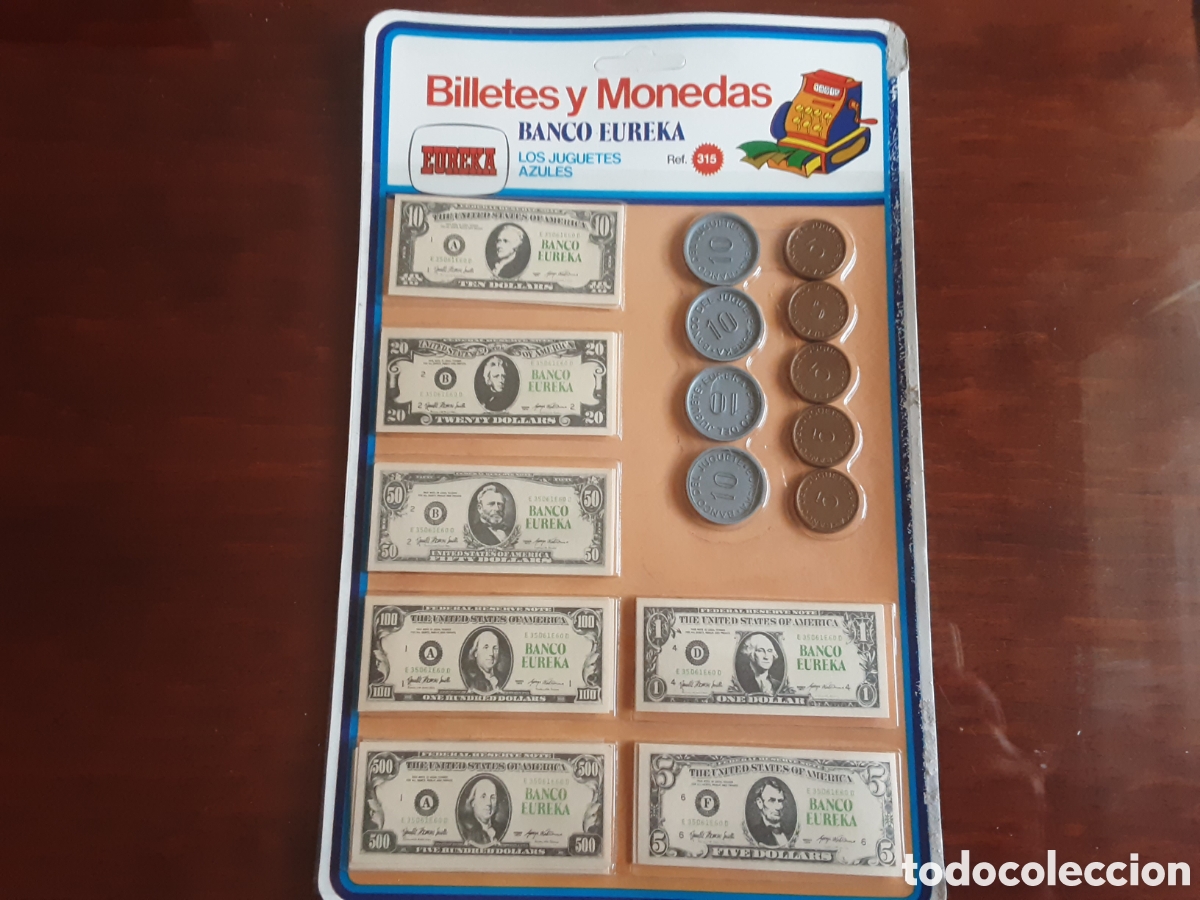 Juguetes antiguos: Billetes y monedas Eureka. Nuevo.