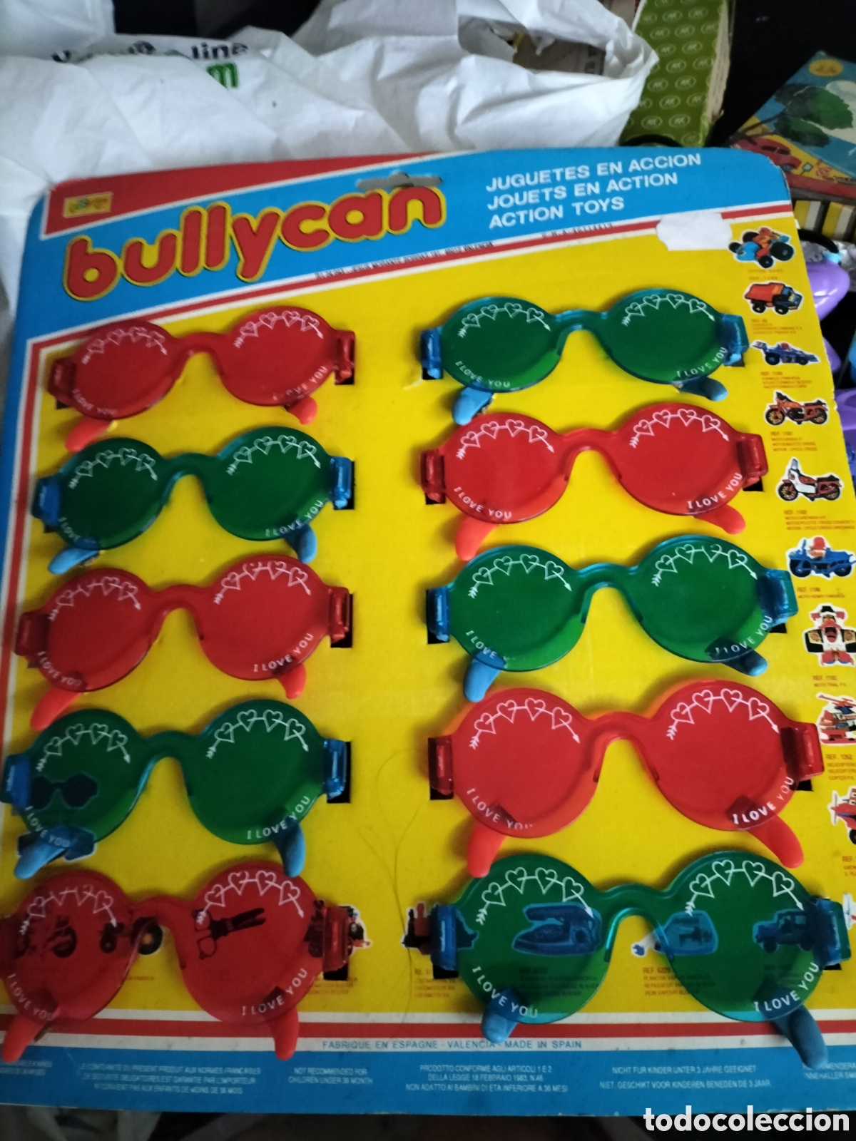 Juguetes antiguos: Antiguo bl&iacute;ster gafas bullycan