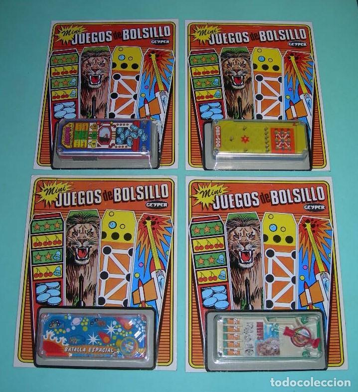 Juguetes antiguos: COLECCI&Oacute;N COMPLETA 4 MINI JUEGOS DE BOLSILLO GEYPER - SAFARI - JACKPOT - BATALLA ESPACIAL - 2 EN 1 -