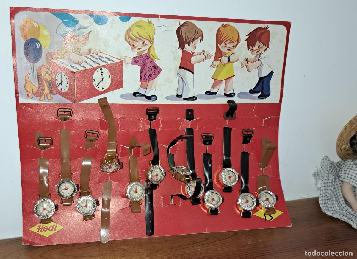 Juguetes antiguos: BLISTER COMPLETO DE 12 RELOJES INFANTILES - DE KIOSCO - A&Ntilde;OS 60 - HEDI