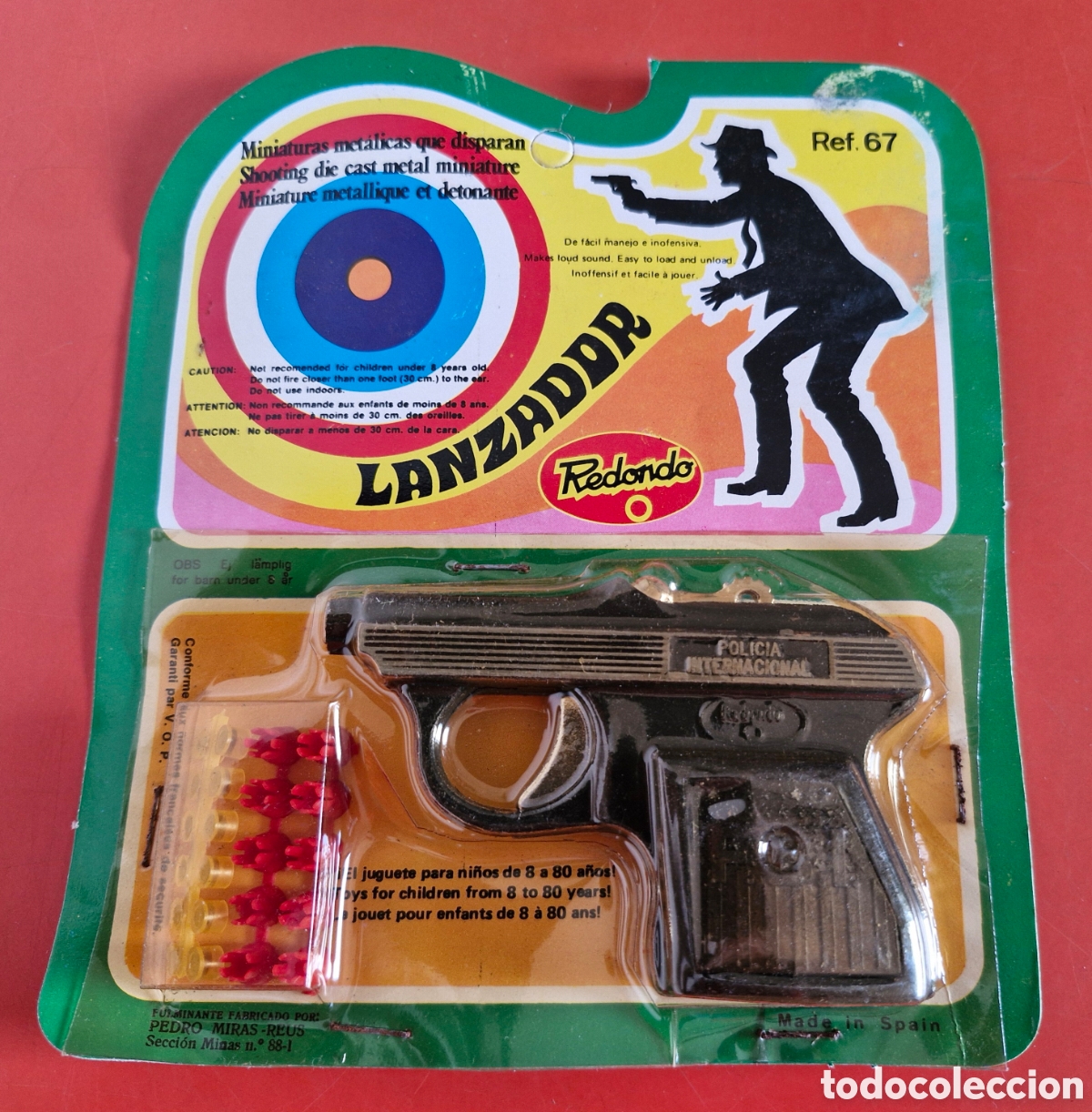 Juguetes antiguos: PISTOLA LANZADOR F.B.I. MINIATURAS MET&Aacute;LICAS REDONDO 70'S.BLISTER SIN ABRIR.