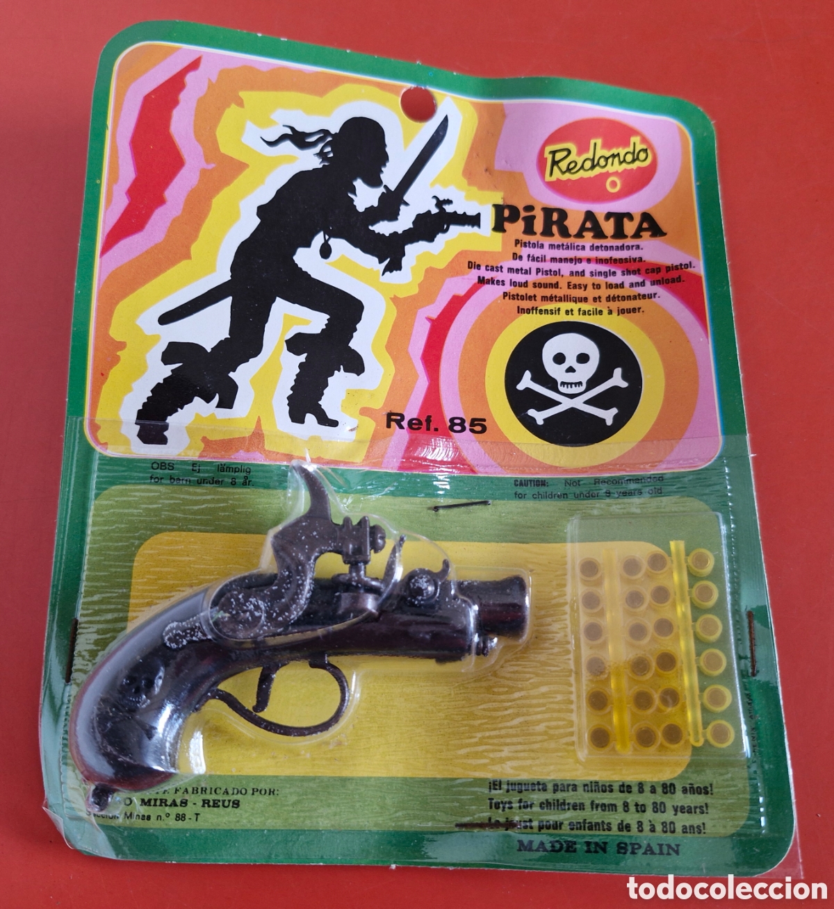 Juguetes antiguos: PISTOLA PIRATA.MINIATURAS MET&Aacute;LICAS REDONDO 70'S.BLISTER SIN ABRIR.