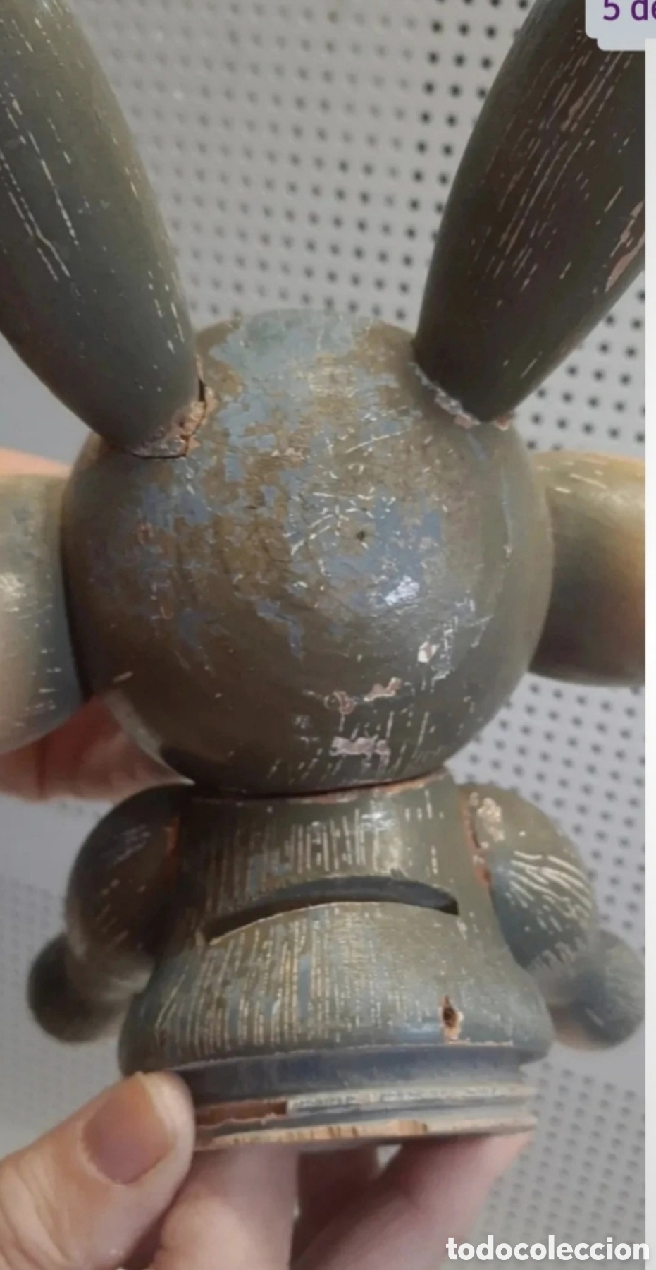 Juguetes antiguos: antigua hucha madera conejo - Foto 3