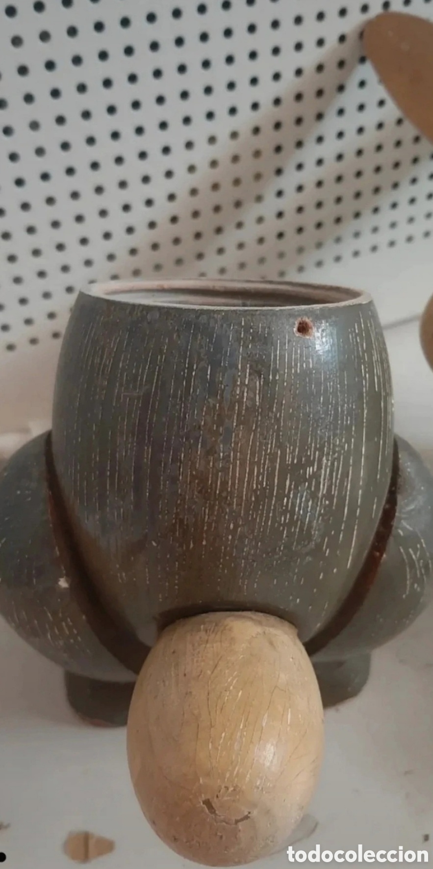 Juguetes antiguos: antigua hucha madera conejo - Foto 6