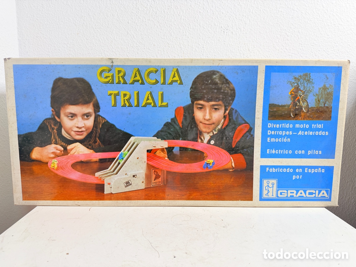 Juguetes antiguos: Juego Pista de Competici&oacute;n de Motos Gracia Trial Caja Original No Funciona