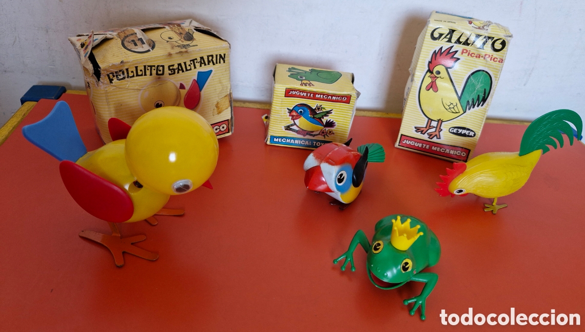 Juguetes antiguos: LOTE POLLITO,GALLITO,RANA Y TUC&Aacute;N A CUERDA RESORTE GEYPER 70'S.NUEVOS.SIN LLAVE.