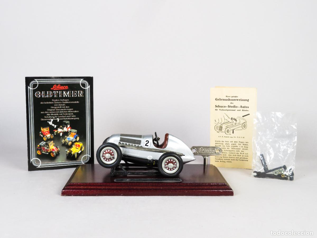 Juguetes antiguos: Coche Mercedes Benz Silberpleif 1936 Schuco Studio Germany a cuerda plataforma a&ntilde;os 90 Funciona