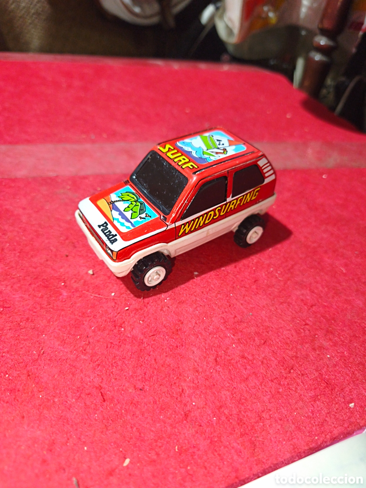 Juguetes antiguos: Coche a fricci&oacute;n Seat Panda surf windsurf de Obertoys